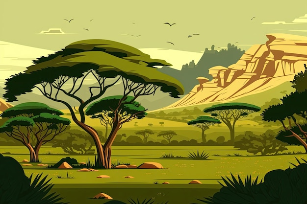 Zdjęcie malowniczy górski krajobraz z bujnymi drzewami generacyjna sztuczna inteligencja