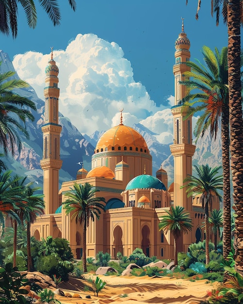 Malowniczy meczet w spokojnym tle