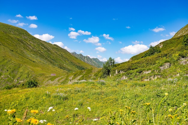 Malowniczy Widok Na Górski Krajobraz, Niebo, łąki.