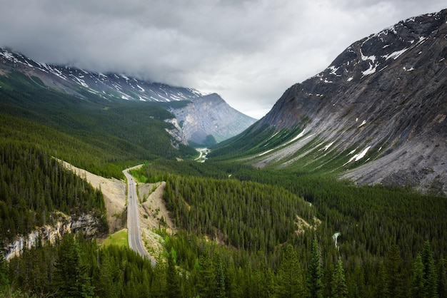 Malowniczy Widok Na Icefields Parkway I Górę Cirrus W Kanadzie