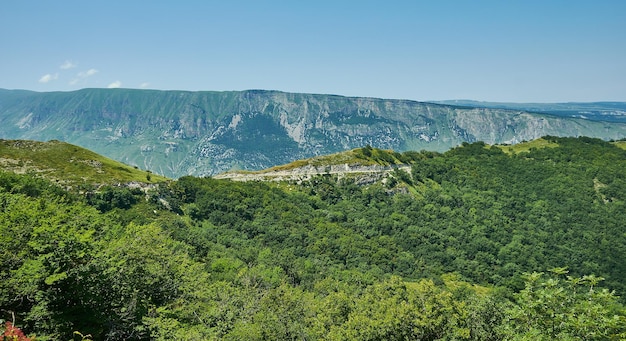 Malowniczy widok na zielone łąki duża góra Dagestan