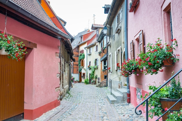 Malowniczy widok uroczy miasteczko Ribeauville, Alsace, Francja