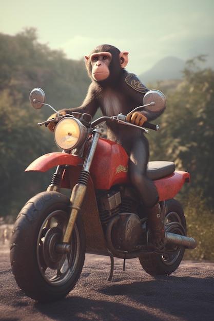 Małpa na motocyklu w kasku
