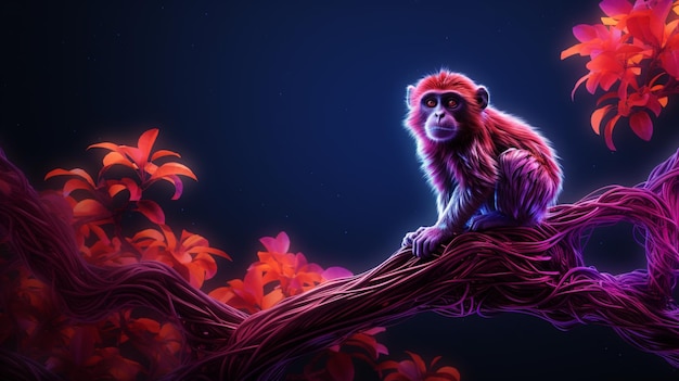 Zdjęcie małpa neonowe zwierzę stojące na drzewie ai wygenerowane zdjęcia