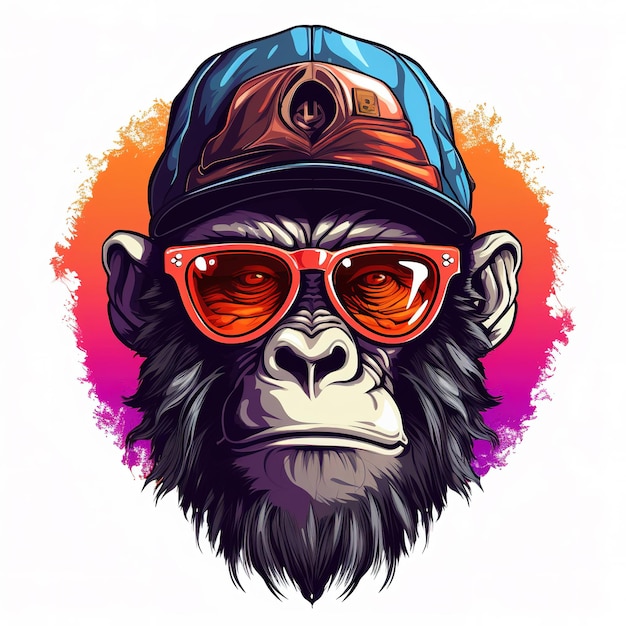 Małpa w kapeluszu i okularach przeciwsłonecznych Nowoczesny styl uliczny do projektowania naklejek lub koszulek Generacyjna sztuczna inteligencja