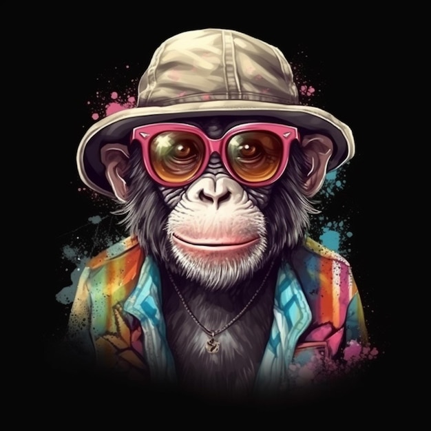 Małpa w kapeluszu i okularach przeciwsłonecznych