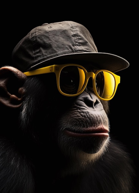 Małpa w okularach przeciwsłonecznych i kapeluszu