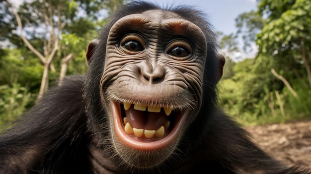 Małpa z dużym uśmiechem.