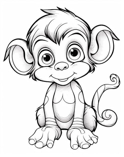 Zdjęcie małpa z kreskówki siedząca z otwartymi oczami