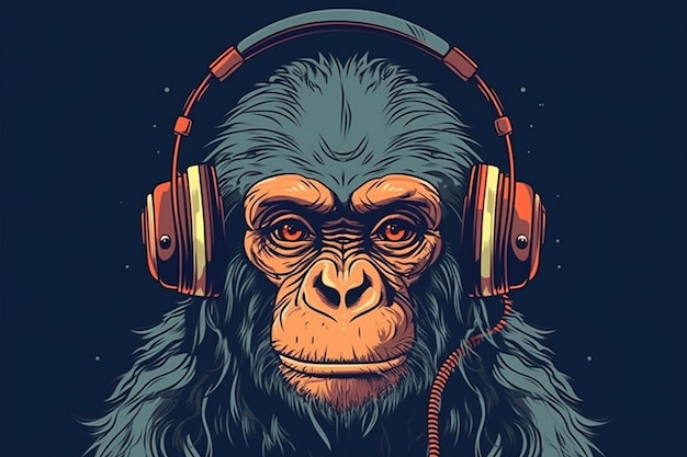 Małpa ze słuchawkami słuchania muzyki