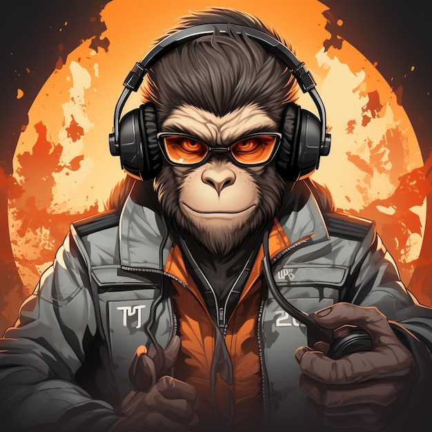 małpi gracz trzymający joystick gamepada