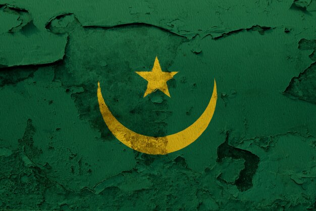 Malująca flaga państowowa Mauretania na betonowej ścianie