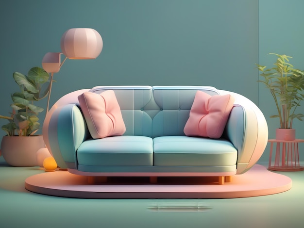 Malutka śliczna izometryczna miękka gładka oświetlająca sofa