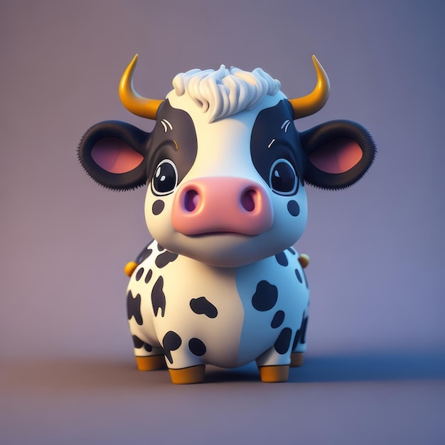 malutka, urocza, hiperrealistyczna, animowana krowa.