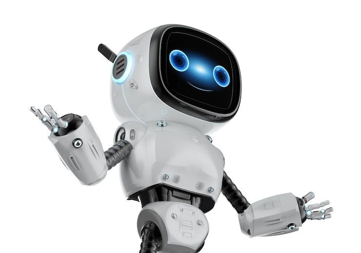 Zdjęcie mały asystent robota wysuwa rękę