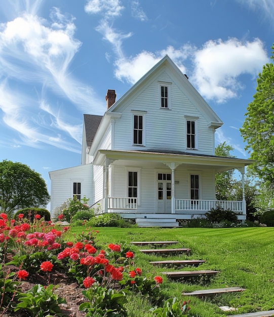Zdjęcie mały biały tradycyjny amerykański farmhouse