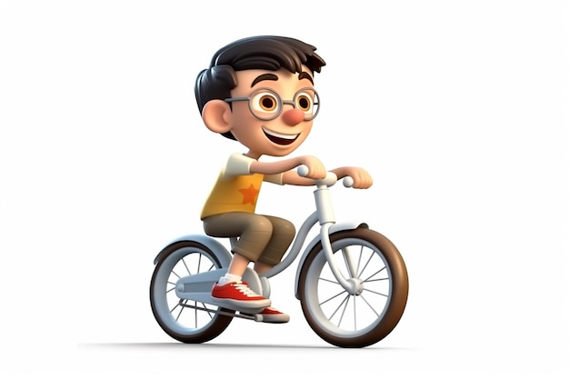 mały chłopiec jeździ na rowerze w stylu kreskówki 3d