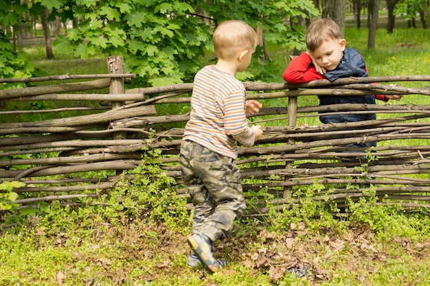 Mały chłopiec podbiegający, by powitać swojego przyjaciela