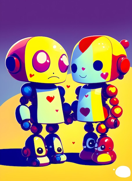 Mały chłopiec-robot i dziewczyna zakochani między androidami