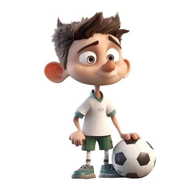 Zdjęcie mały chłopiec z piłką nożną izolowaną na białym tle ilustracji 3d
