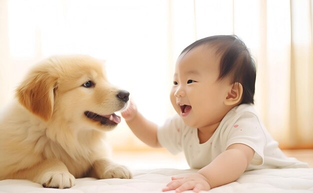 Zdjęcie mały chłopiec z psem.