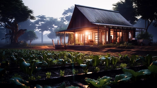 Mały dom z ogrodem warzywnym na łonie natury Prowadź proste życie na wsi w Tajlandii Generacyjna sztuczna inteligencja