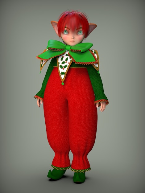 Zdjęcie mały elf klauna w czerwonym i zielonym garniturze 3d ilustracji