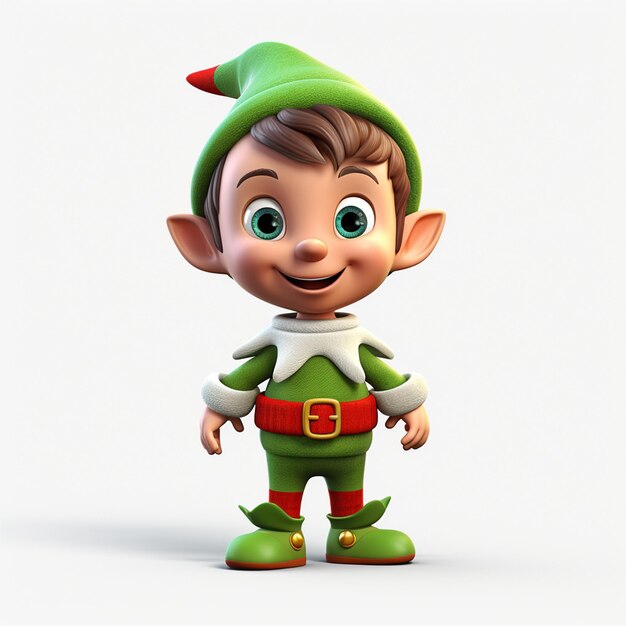 Mały elf z zielonym kapeluszem i czerwonym łukiem na głowie.