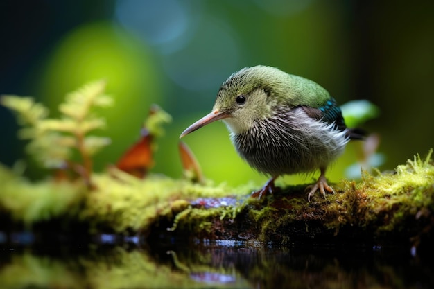 Mały i fascynujący ptak kiwi spaceruje po bujnych lasach Nowej Zelandii