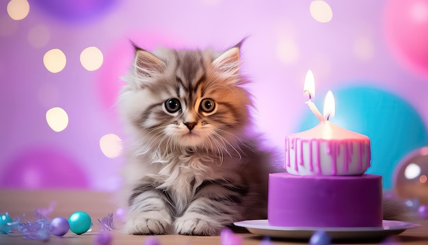 mały kotek na torcie urodzinowym