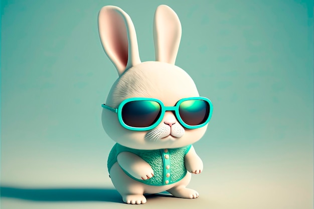 Mały królik kawaii nosi okulary przeciwsłoneczne w stylu kreskówki Słodki mały króliczek w okularach przeciwsłonecznych
