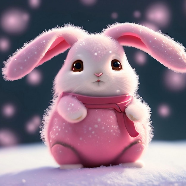 Mały królik w kapeluszu Świętego Mikołaja na zimowym tle