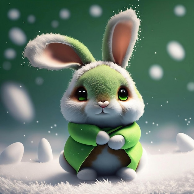 Mały królik w kapeluszu Świętego Mikołaja na zimowym tle