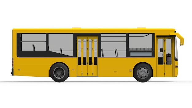 Mały miejski żółty autobus na białym tle. renderowania 3D.