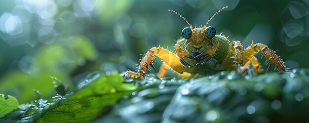 Mały owad odkrywający dżunglę zielonego świata