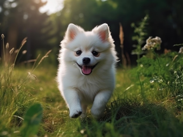 Mały piękny zabawny pies niemiecki Fluffy Spitz