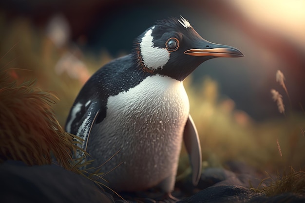 Mały pingwin niemowlęcy ptak na zewnątrz pomieszczeń Generatywna AI