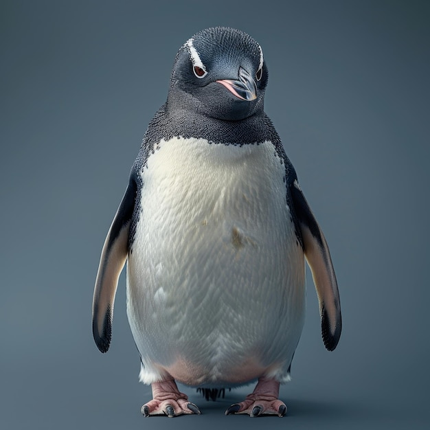 Mały pingwin stojący na tylnych nogach