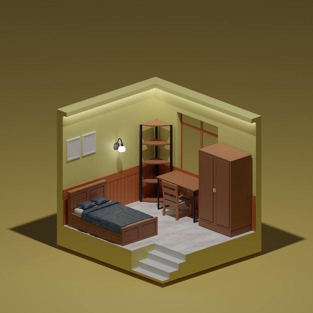 Mały pokój z łóżkiem i biurkiem
