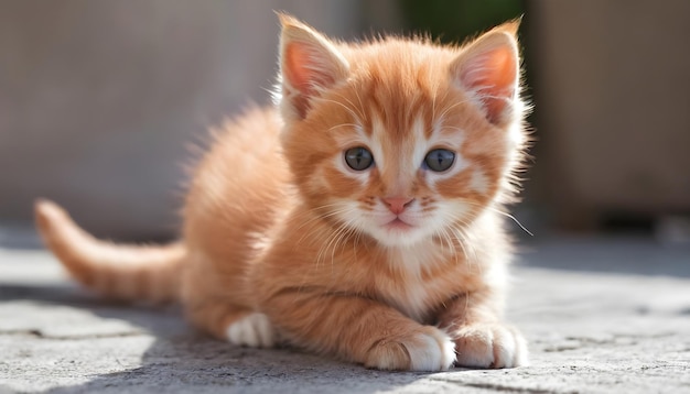 mały pomarańczowy kotek z różowym nosem i białym pasem na twarzy