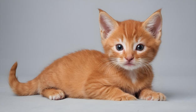 mały pomarańczowy kotek z różowym nosem i białym tłem