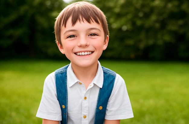 Mały pozytywny chłopiec Portret szczęśliwego dzieciaka z uśmiechem na twarzy Generative AI