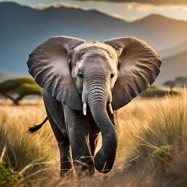 mały słoń, który chodzi po trawie