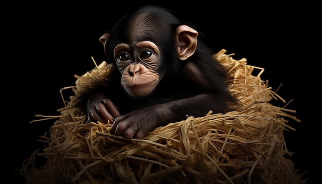 mały szympans odpoczywający w sianie jest generatywny