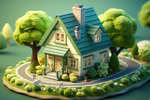 Mały uroczy izometryczny dom profesjonalny rendering reklamowy 3d