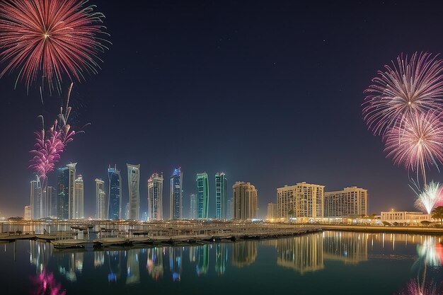 MANAMA BAHRAIN 15 grudnia Fireworks w dzielnicy Seef z okazji Dnia Narodowego w Manama Bahrain 15 grudnia 2017 w nocy