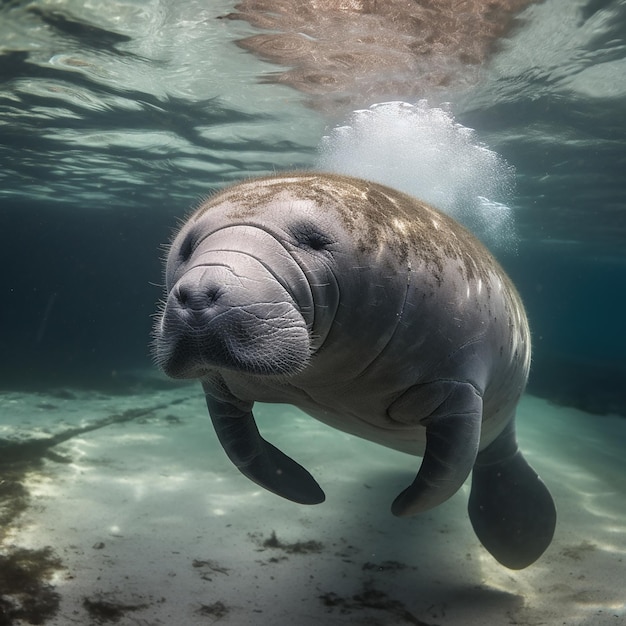 Manatee podwodne strzelanie Krowa morska duże zwierzęta morskie ssak Zbliżenie