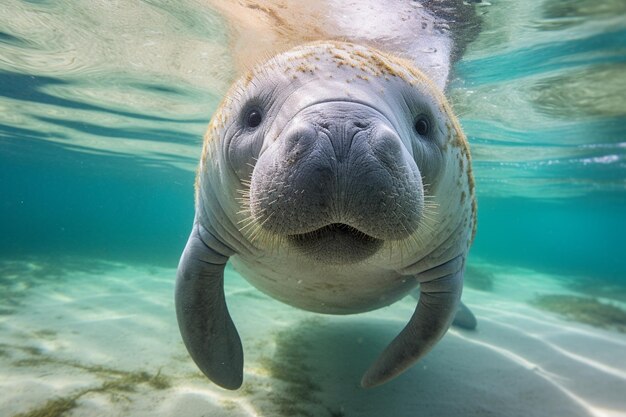 Manatee wąchający portret twarzy kamery