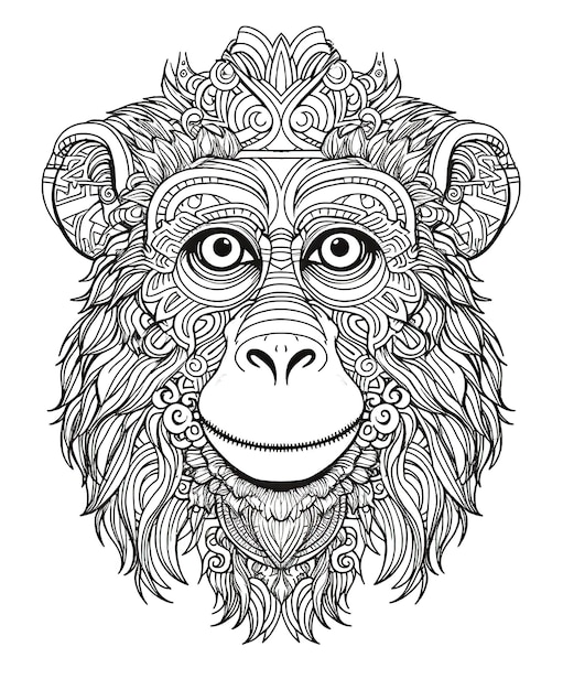 Zdjęcie mandala czarno-biała ilustracja do malowania zwierząt małpa