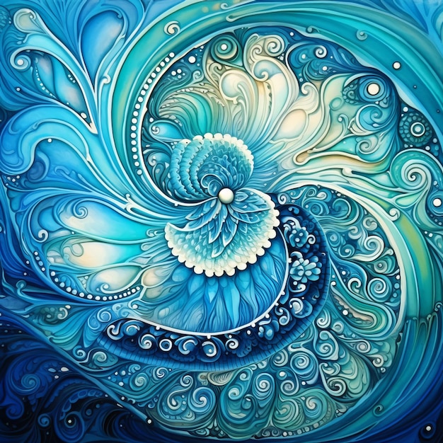 Mandala oceaniczna w różnych odcieniach niebieskiego i turkusowego